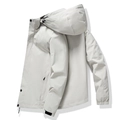 Men's light grey hooded windbreaker jacket with adjustable drawstring and velcro cuffs - M / Light Gray