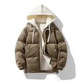 Brown corduroy padded jacket for men featuring a contrast cream hood and zipped front - S-Suggested 45-55kg / Tops / Coffee (YHB-2389)