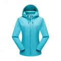 Veste de montagne imperméable bleu brillant avec capuche ajustable et poignets velcro - S / Style Femme / Bleu Ciel