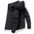 Slim fit men's black hooded jacket with windproof fabric and adjustable cuffs - M / Black