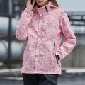 Pink leaf print outdoor jacket with hooded waterproof fabric and adjustable cuffs - M / Women's Pink
