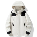Veste de randonnée imperméable à capuche design contrasté crème et noir pour extérieur - S / Kaki