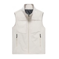 Chaleco de pesca multibolsillos para hombre, secado rápido, color beige para exterior - M / Blanco Roto