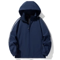 Navy blue men's hooded windbreaker jacket with reflective stripes and full zip closure - M / Dark Blue