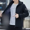 Men's black hooded fleece jacket with warm grey lining and ribbed cuffs for winter - M / Fleece Lined Style / Black