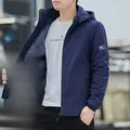 Men's navy blue fleece-lined hooded jacket with windproof fabric and elastic cuffs - M / Fleece Lined Style / Blue