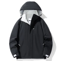 Men's outdoor hooded waterproof windbreaker jacket in black with white lining - S / Black