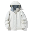 Men's waterproof hooded outdoor jacket in off-white with grey contrast lining - S / White
