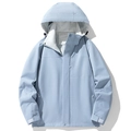 Men's light blue hooded outdoor windbreaker jacket with multiple zipper pockets - S / Sky Blue