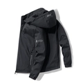 Men's slim-fit hooded windbreaker jacket in matte black technical fabric with side pockets - M / Black