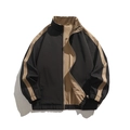 Reversible two-tone jacket in black and khaki with stand collar and elastic cuffs - 3XL / Black