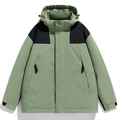 Men's hooded color-block outdoor jacket in sage green and black with windproof high collar - M / Army Green