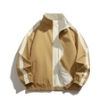 Veste réversible pour homme kaki avec rayures blanches, col montant et style sportif - S / Marron