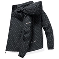 Men's black windproof waterproof outdoor hooded jacket with grey letter pattern - M / Black