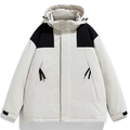 Windproof hooded winter jacket in off-white and black color block style for men - M / Ivory