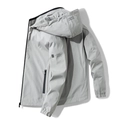 Men's light grey hooded windbreaker jacket with technical waterproof fabric and zipper pockets - M / Gray