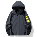 Coupe-vent à capuche d'extérieur gris foncé et noir pour homme, tissu imperméable et détails - S / gris foncé