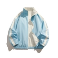 Mens reversible casual stand collar jacket in light blue and white colorblock design - 3XL / Light Blue