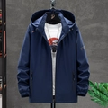 Men's navy blue hooded windbreaker jacket with zipper pockets and casual athletic style - M / Blue