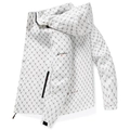 Men's white waterproof hooded jacket featuring full alphabet print and windproof material - M / White