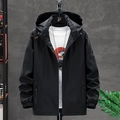 Men's black hooded windbreaker jacket with adjustable drawstring and matte finish - M / Black