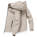 Beige men's outdoor windbreaker jacket with detachable hood and mountain graphic print - L / Gray