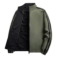 Veste décontractée réversible homme avec col montant et doubles rayures en vert armée - 3XL / Style Mince / Vert Gris