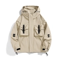 Khaki hiking mountain jacket with multi-pocket utility design and functional buckles - S / Khaki