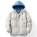 Unisex padded parka in off-white with blue hooded lining and faux two-piece design - M / Off White