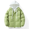 Fruit green hooded puffer jacket for men and women with white drawstring layered hood - M / Fluorescent Green