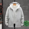 Giacca da uomo grigio chiaro impermeabile con cappuccio e fodera in pile in L-9XL - 7XL / Male White