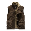 Dunkelbraune Fleece-Weste für Herren mit vielen Taschen im klassischen Jagd-Stil - M / Kaffeebraun