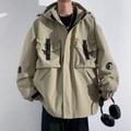 Chaqueta de hombre con capucha cargo caqui con diseño multibolsillos y tela de nailon resistente - S / Tono Tierra