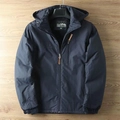 Veste outdoor bleu marine pour homme avec capuche amovible et broderie de montagne - M / Bleu clair
