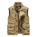 Herren Vintage Weste in Khaki mit Fleecefutter und praktischen Multi-Taschen Design - M / Khaki