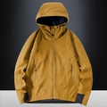 Giacca softshell da uomo giallo senape con cappuccio antivento e fodera in pile - M / Caramello
