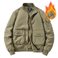 Giacca da volo uomo kaki con fodera trapuntata e multitasche stile militare - M / Cachi Pile