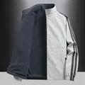 Men's light grey reversible fleece jacket with stand collar and black striped sleeves - 3XL / Fleece Lined / Off White
