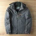 Veste outdoor grise à capuche pour homme avec broderie montagne et tissu coupe-vent - M / Gris
