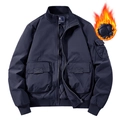 Men's navy blue quilted flight jacket with utility pockets and thermal lining - M / Dark Blue Fleece Lined