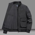 Black men's flight bomber jacket with utility pockets and windproof fabric - M / Black