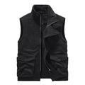Gilet vintage nero da uomo foderato in pile con tasche multiple - M / Nero