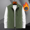 Men's fleece lined workwear vest in army green with multi-pockets and warm stand collar - M / Army Green