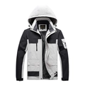 Men's outdoor hooded jacket in grey and black colorblock windproof fabric - M / Men's Ivory White
