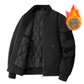 Men's black quilted bomber jacket with fleece lining and tactical sleeve pocket - M / Black