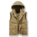 Khaki werkvest voor heren met capuchon, warme sherpa voering en praktische zakken - M / Khaki