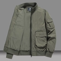 Men's olive green bomber jacket with military cargo pockets and ribbed cuffs - M / Army Green