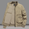 Men's khaki bomber jacket with utility pockets and ribbed cuffs in a loose fit style - M / Khaki