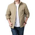 Khaki Outdoor-Jacke für Herren mit Stehkragen, Fleece-Futter und Reißverschluss - M / Armeegrün