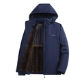 Chaqueta de invierno para hombre azul marino con capucha, forro polar y tejido cortavientos - M / Azul